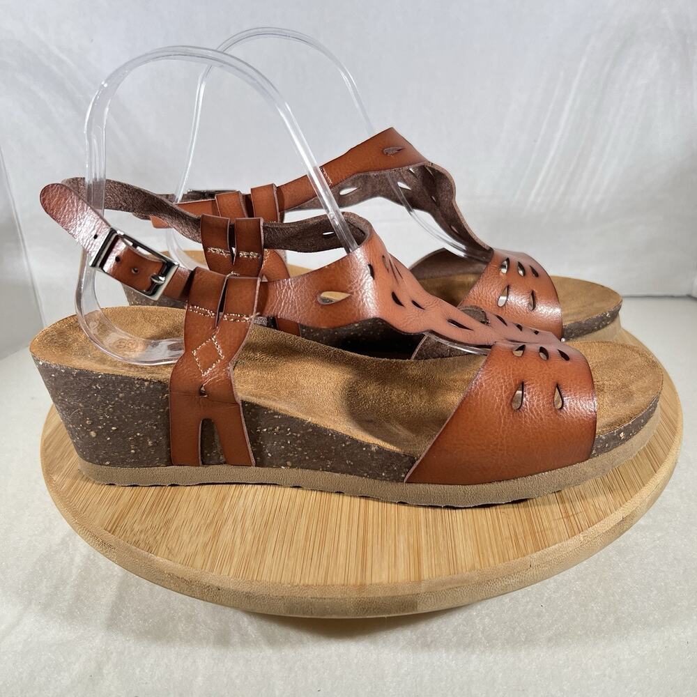 Bjorndal LUNA Womens Brown Leather Sandals Sz 9.5 Comfort Wedge Boho Festival